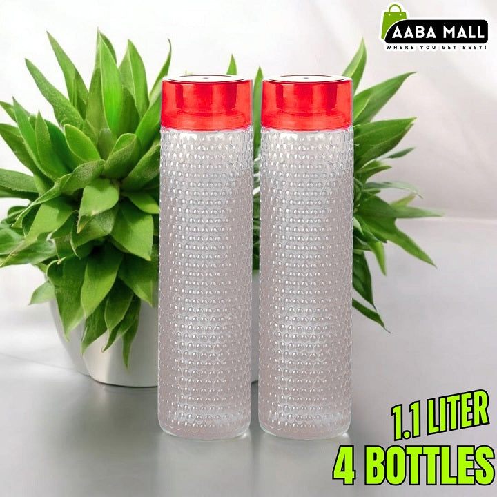 TENTA 1.1 Liter transparent textured water bottle with red cap
