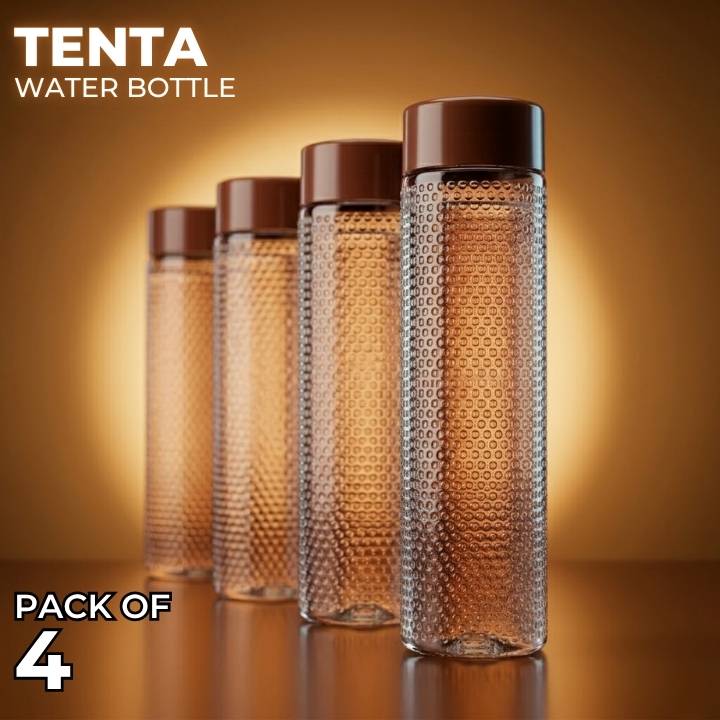 Brown TENTA BPA-free PET water bottle showing bubble textured body and modern design