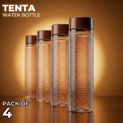 Brown TENTA BPA-free PET water bottle showing bubble textured body and modern design