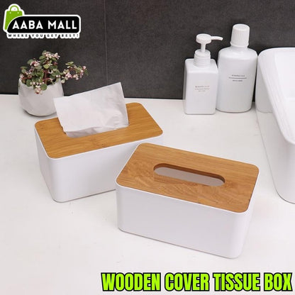 Wooden Cover Plastic Tissue Box Household Paper Towel Storage Box Home Office Removable Tissue Case