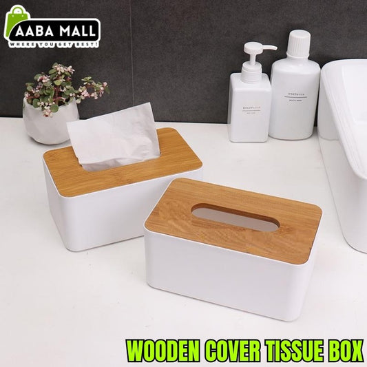 Wooden Cover Plastic Tissue Box Household Paper Towel Storage Box Home Office Removable Tissue Case