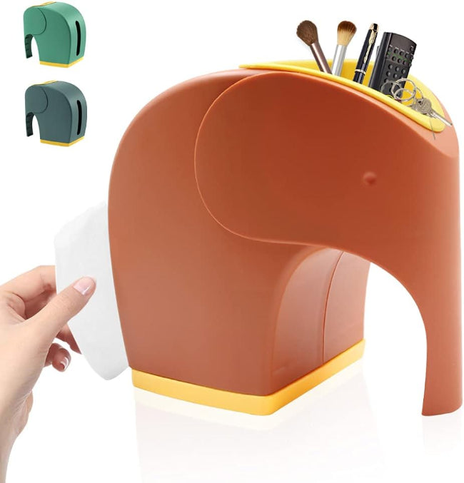 Modern elephant minimalist plastic tissue box holder with creative storage compartments, multifunctional desktop organizer