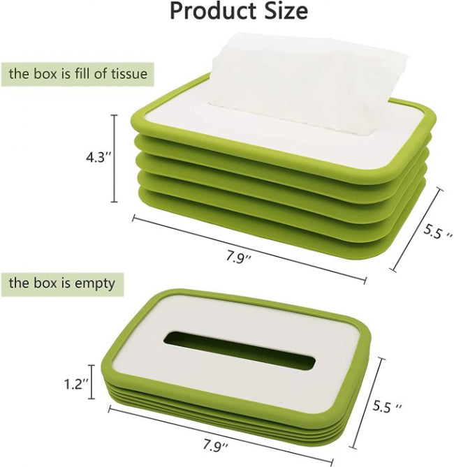 Foldable silicone tissue box holder cover with rectangular elastic lift design, flexible tissue storage for bathroom and office desk