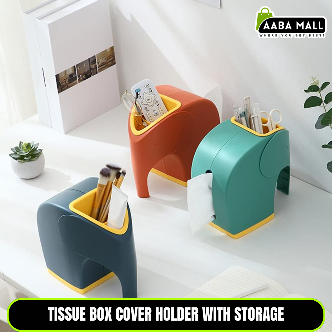 Modern elephant minimalist plastic tissue box holder with creative storage compartments, multifunctional desktop organizer