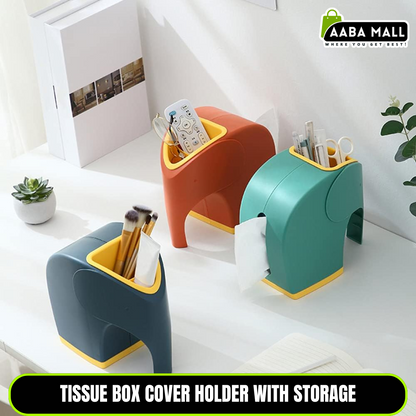 Modern elephant minimalist plastic tissue box holder with creative storage compartments, multifunctional desktop organizer