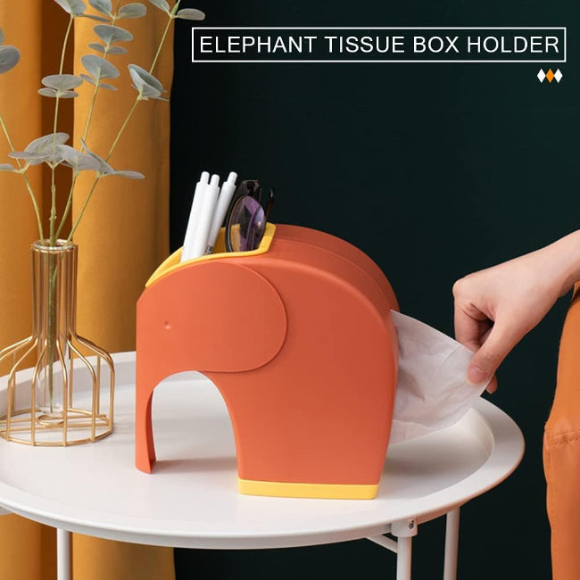 Modern elephant minimalist plastic tissue box holder with creative storage compartments, multifunctional desktop organizer