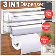 3-in-1 Triple Paper Dispenser with Safety Cutter ? Wall Mounted Kitchen Roll, Foil & Cling Film Holder