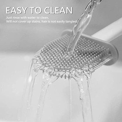 Wall-mounted silicone toilet brush set with drainable holder, soft bristle deep cleaning brush for hygienic bathroom storage