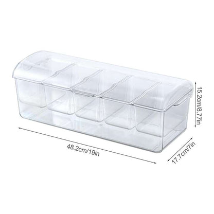 Refrigerated Condiment Server Tray with Lid | Ice‑Cooled 5‑Compartment Serving Tray for BBQs, Picnics & Parties
