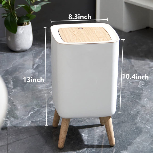 10L square plastic trash can with pressure lock lid, slim dustbin for small bathroom and kitchen space