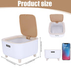 Mini square trash can waste basket with push button lid, compact rubbish bin for office desk, bedroom, and bathroom storage