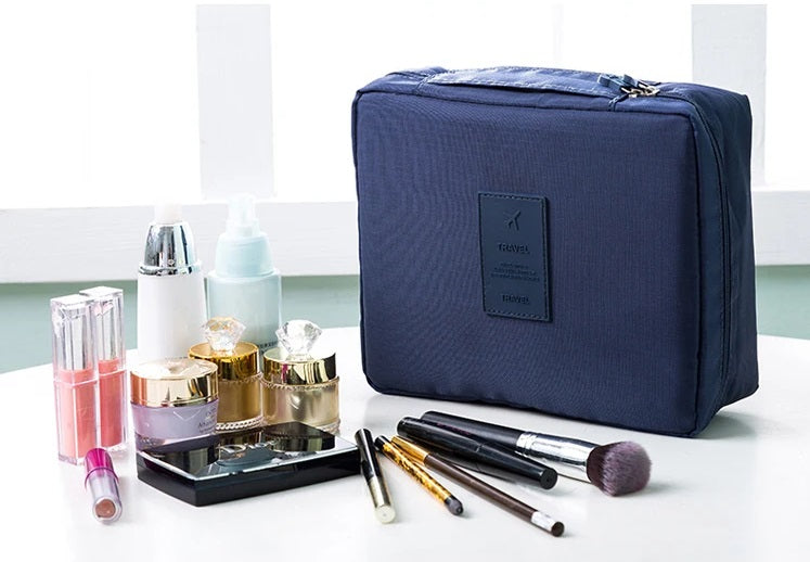 Portable Waterproof Travel Makeup Organizer Cosmetic Bag - Bathroom Storage - Carry Case Toiletry Bag For Men And Women -BLUE - AABA MALL