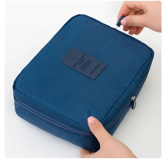 Portable Waterproof Travel Makeup Organizer Cosmetic Bag - Bathroom Storage - Carry Case Toiletry Bag For Men And Women -BLUE - AABA MALL