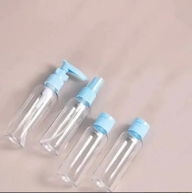 Pack of 4 silicone refillable travel bottles, TSA-approved leakproof dispenser set for shampoo and lotion