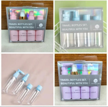 Pack of 4 silicone refillable travel bottles, TSA-approved leakproof dispenser set for shampoo and lotion