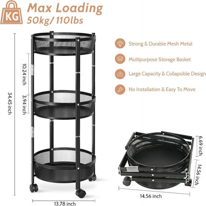Vegetable and fruit storage rack 3-layer kitchen trolley