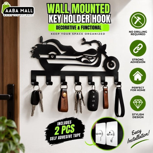 Wall key holder with multiple hooks for organizing keys at home entryway