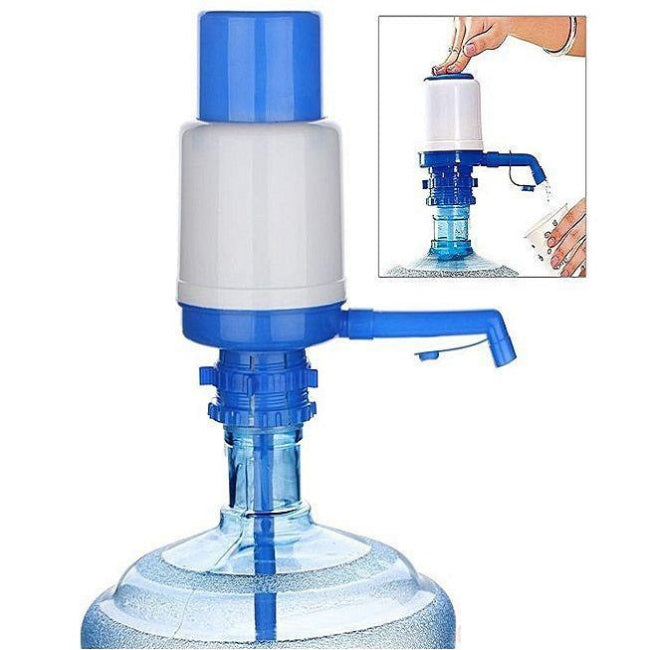 Manual water pump dispenser installed on a 19 liter (5 gallon) water bottle, hand press operation, easy installation