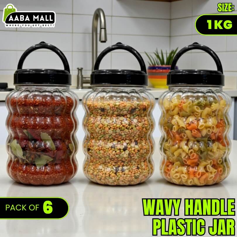 Large wavy handle plastic storage jar for dry food storage