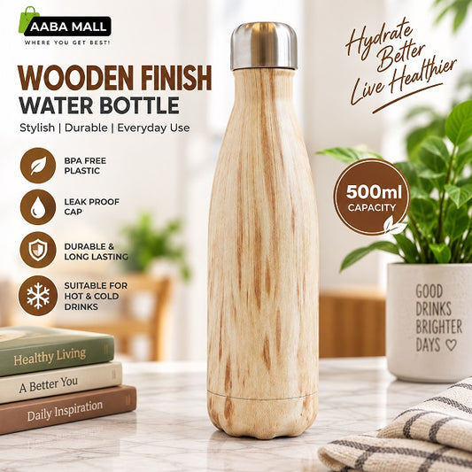500ml wooden finish reusable water bottle with silver cap for everyday use