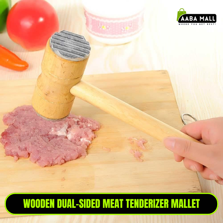 Teensery Dual-Sided Meat Tenderizer Mallet – Wooden Handle Meat Hammer for Steak & Beef - AABA MALL