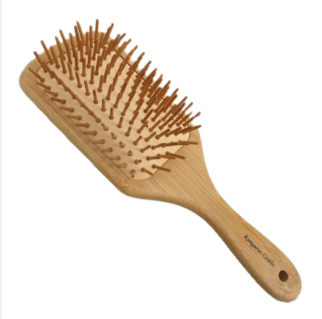 Premium bamboo wooden paddle hair brush, large detangler with soft anti-frizz bristles for smooth and healthy hair care