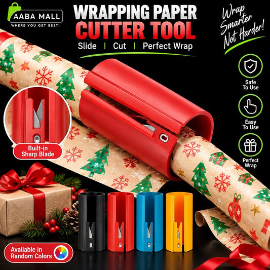 Wrapping paper cutter tool with built-in sharp blade for easy and straight gift wrapping paper cutting